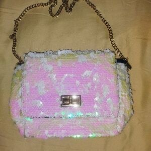 Sequin Chain Shoulder Bag White